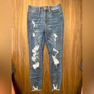 SO Blue Vintage Ankle Skinny High Rise Distressed Jeans size 9